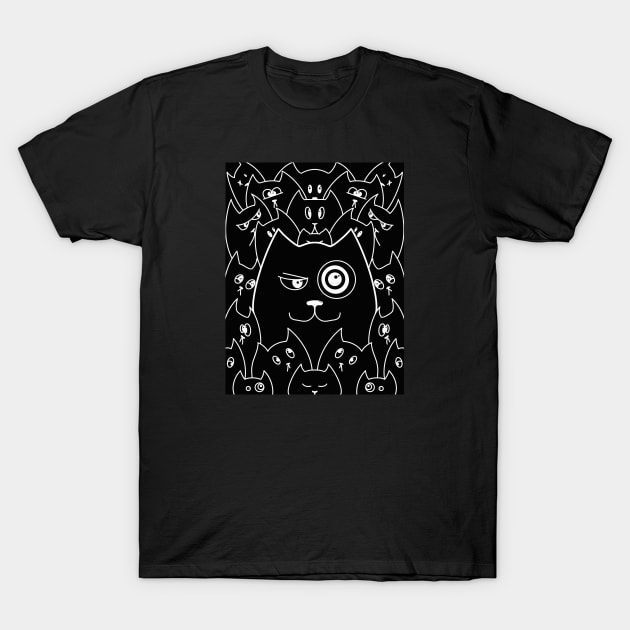 Cartoon Qute Cat Doodle / Cats illustration / Cat line art T-Shirt by Print Art Station